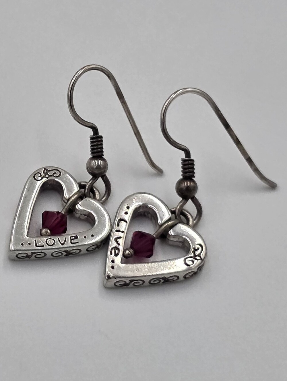 Brighton Silver Heart 'Love' Dangle Earrings with Red Swarovski Crystal Accent